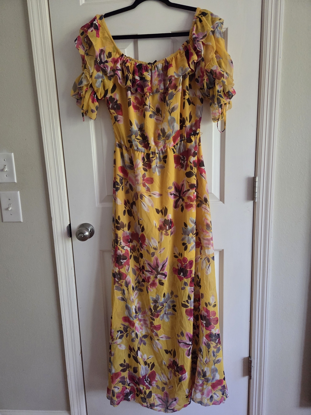 French Connection Yellow Floral Off-the-Shoulder Maxi Dress